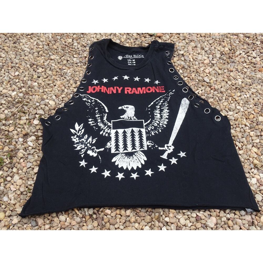 Cinder Block Womens Medium Johnny Ramone Tank Top Black Metal Eyelet Detailing